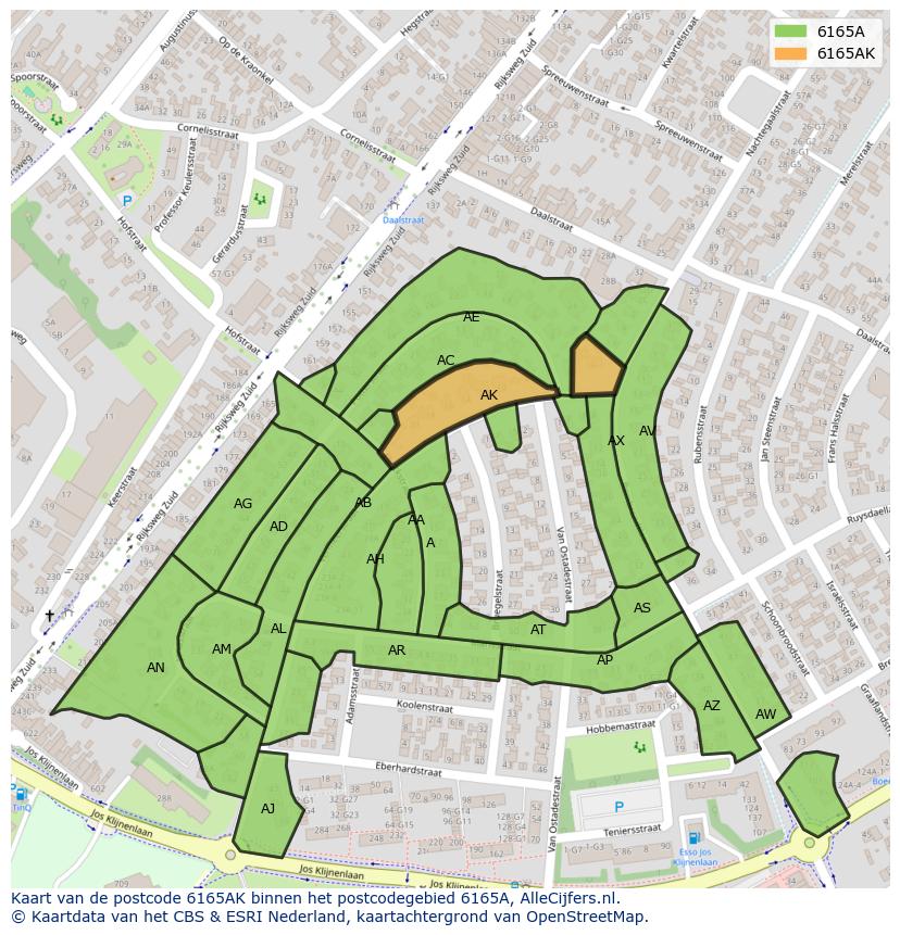 Afbeelding van het postcodegebied 6165 AK op de kaart.