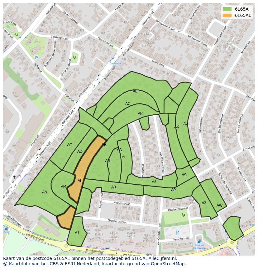 Afbeelding van het postcodegebied 6165 AL op de kaart.
