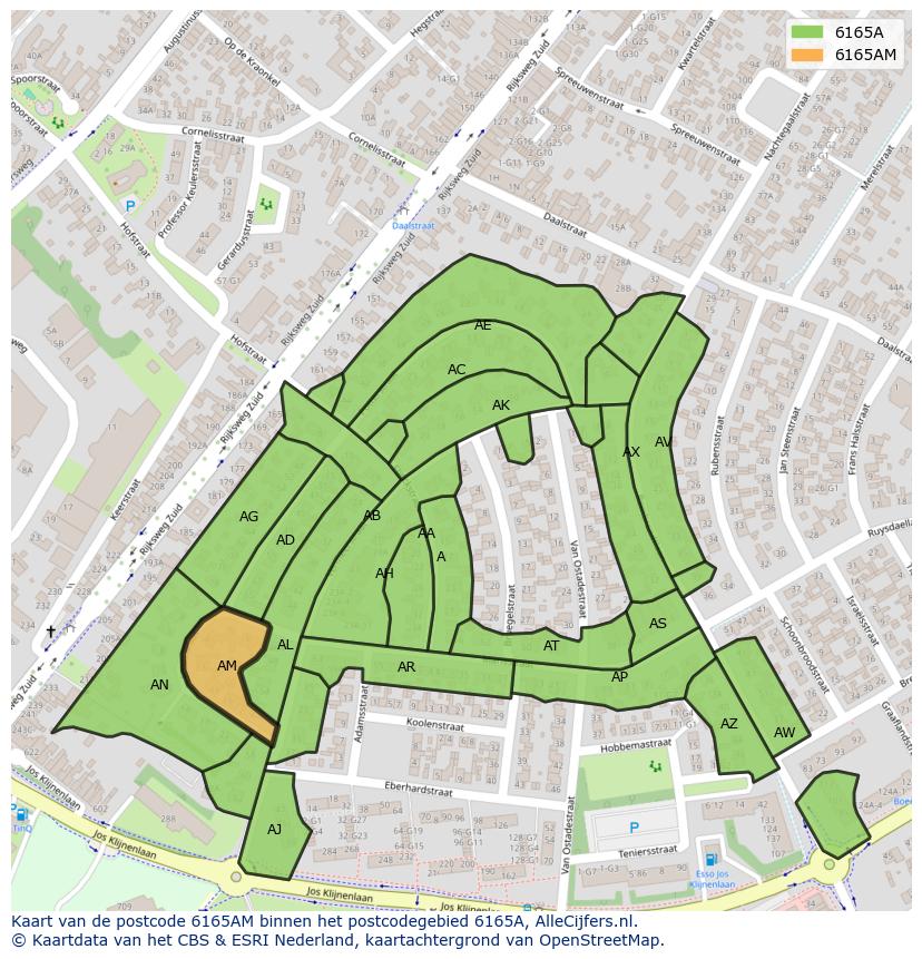 Afbeelding van het postcodegebied 6165 AM op de kaart.