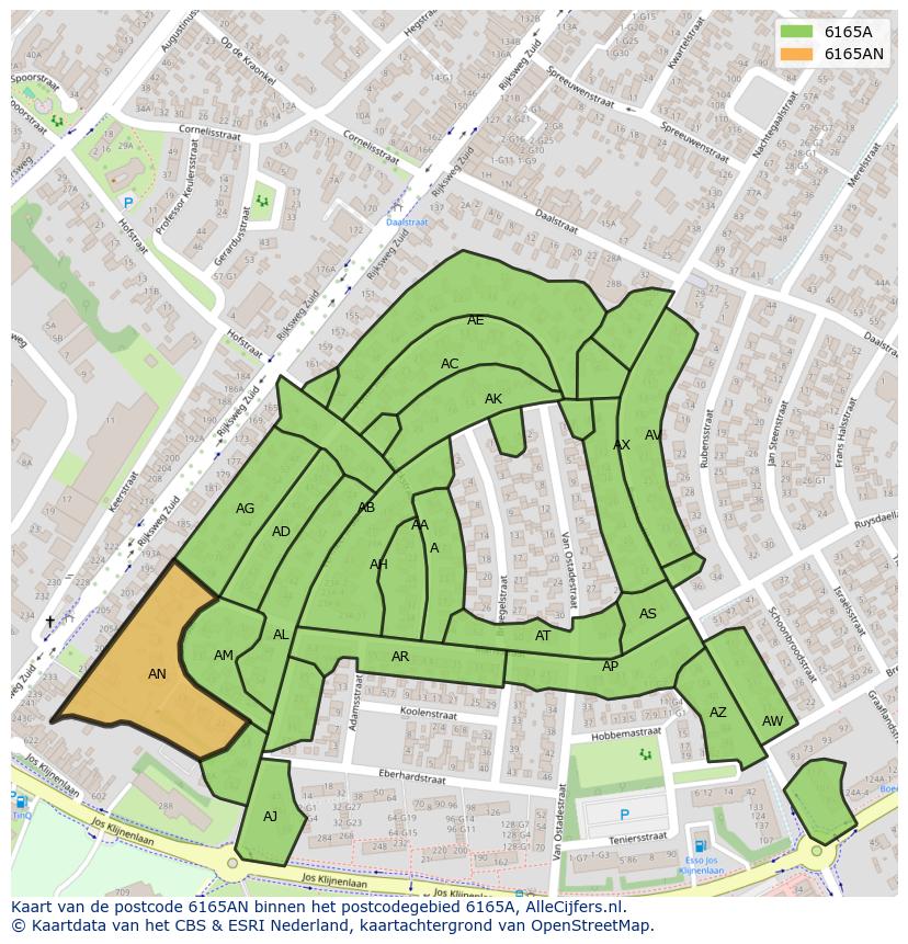 Afbeelding van het postcodegebied 6165 AN op de kaart.