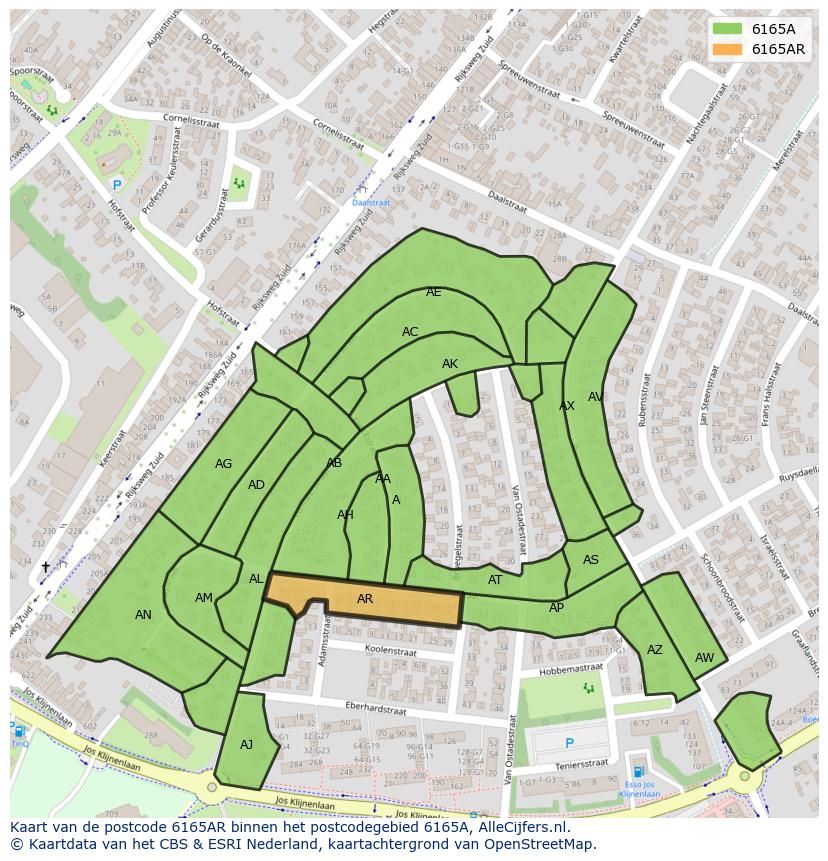Afbeelding van het postcodegebied 6165 AR op de kaart.