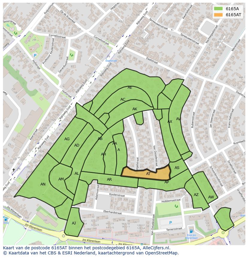Afbeelding van het postcodegebied 6165 AT op de kaart.