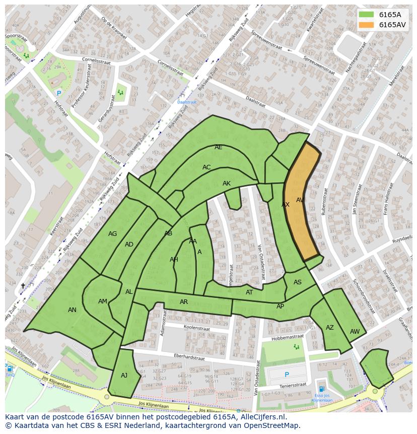 Afbeelding van het postcodegebied 6165 AV op de kaart.