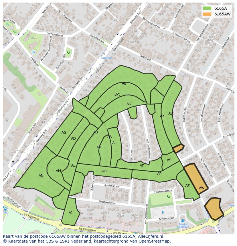 Afbeelding van het postcodegebied 6165 AW op de kaart.