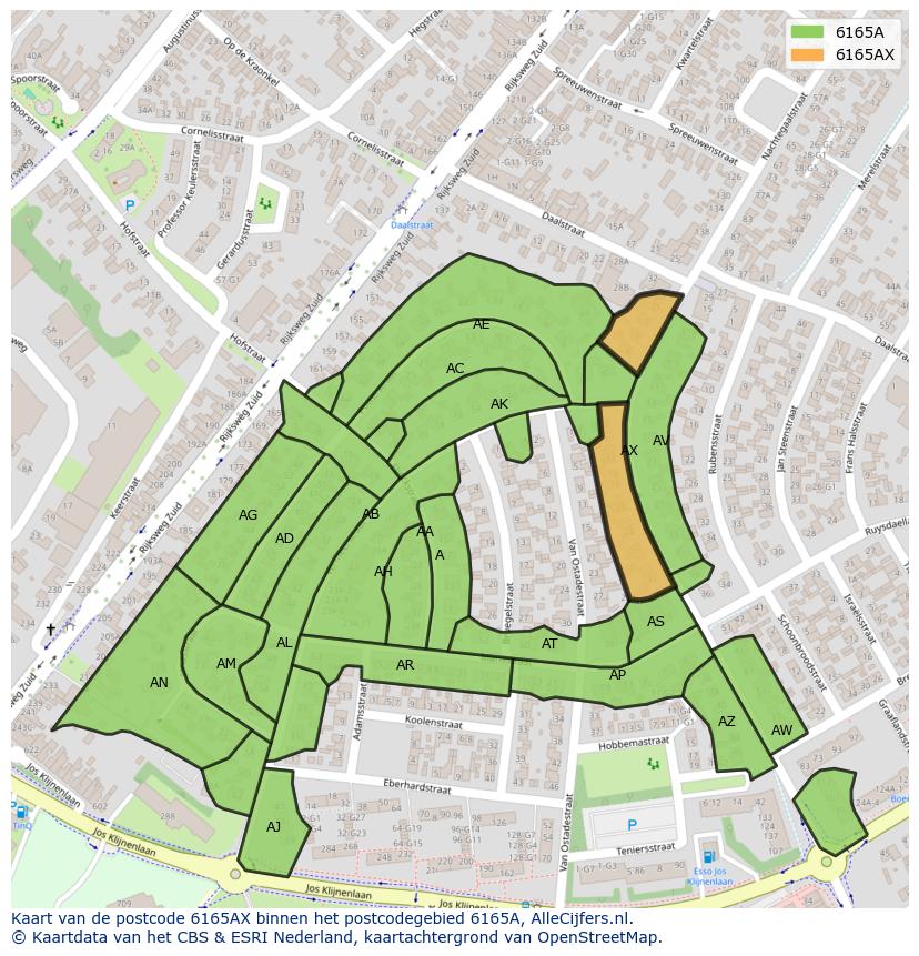 Afbeelding van het postcodegebied 6165 AX op de kaart.