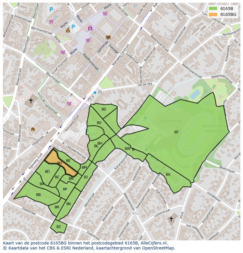 Afbeelding van het postcodegebied 6165 BG op de kaart.