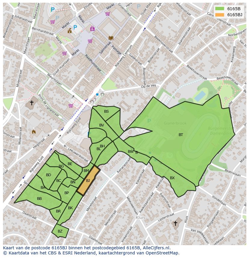 Afbeelding van het postcodegebied 6165 BJ op de kaart.
