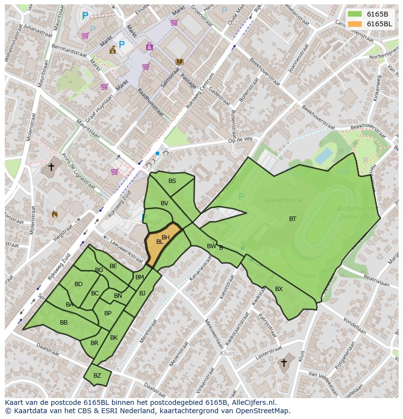 Afbeelding van het postcodegebied 6165 BL op de kaart.