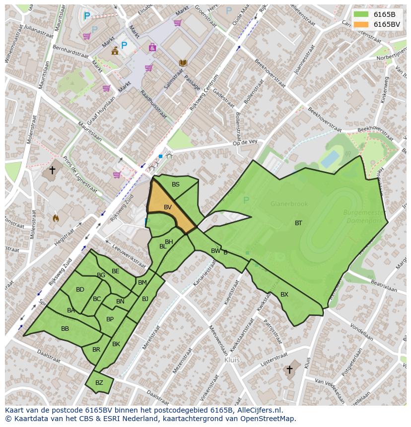 Afbeelding van het postcodegebied 6165 BV op de kaart.