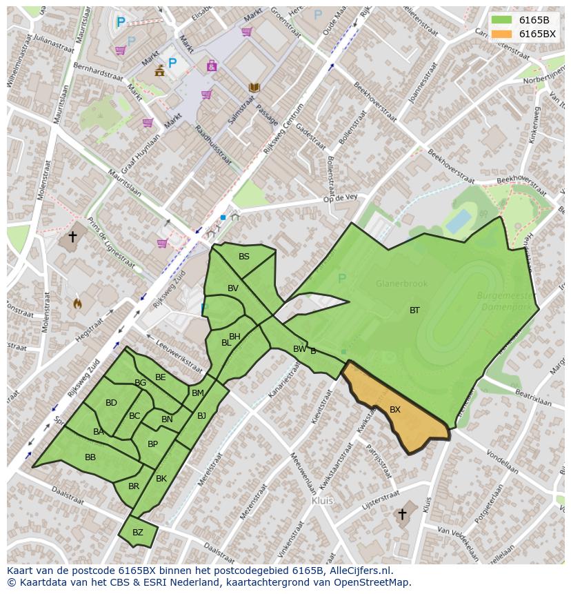 Afbeelding van het postcodegebied 6165 BX op de kaart.