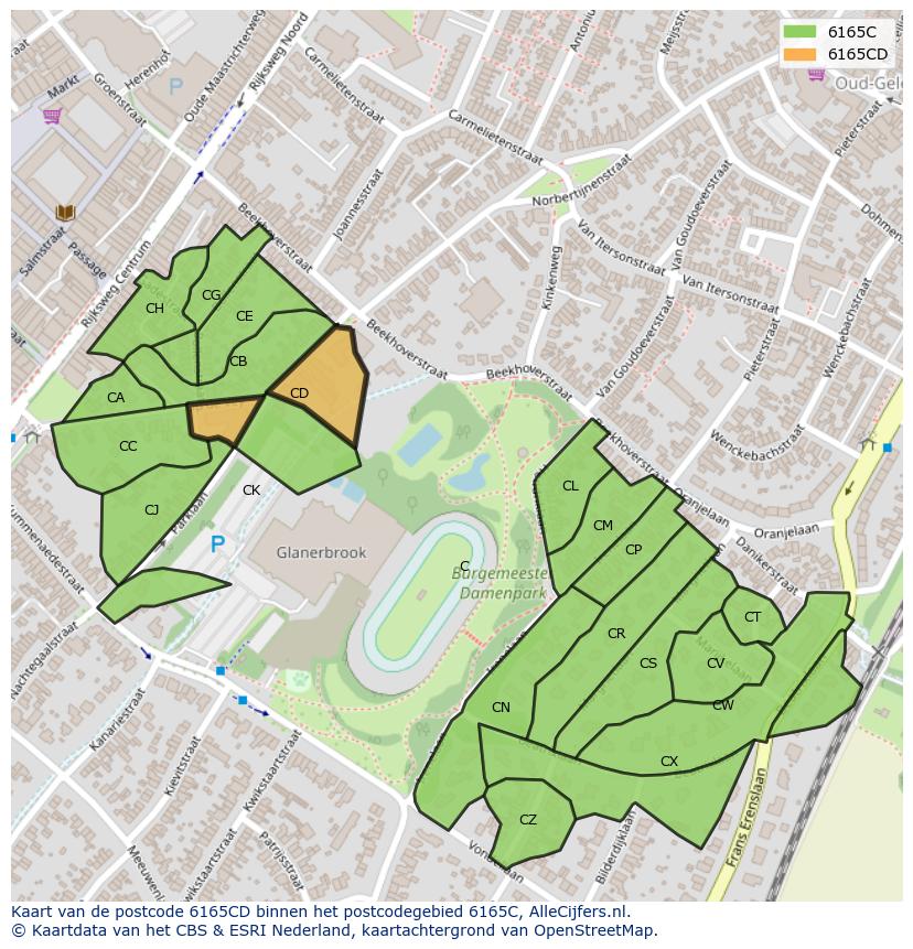 Afbeelding van het postcodegebied 6165 CD op de kaart.