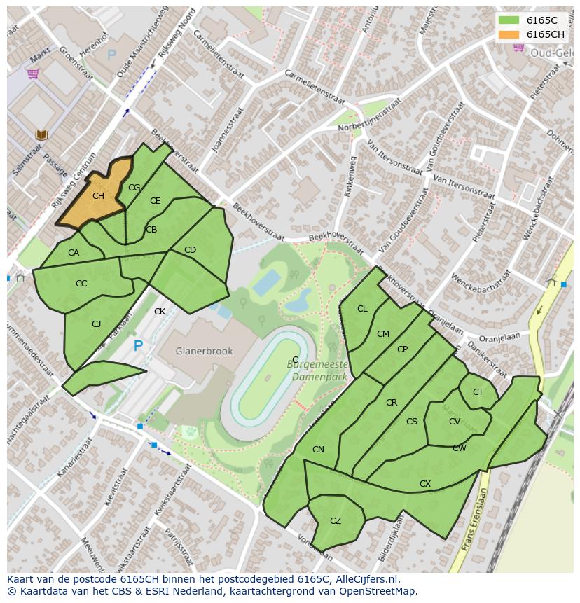 Afbeelding van het postcodegebied 6165 CH op de kaart.