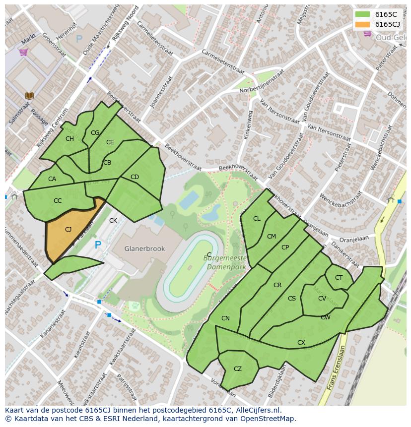 Afbeelding van het postcodegebied 6165 CJ op de kaart.