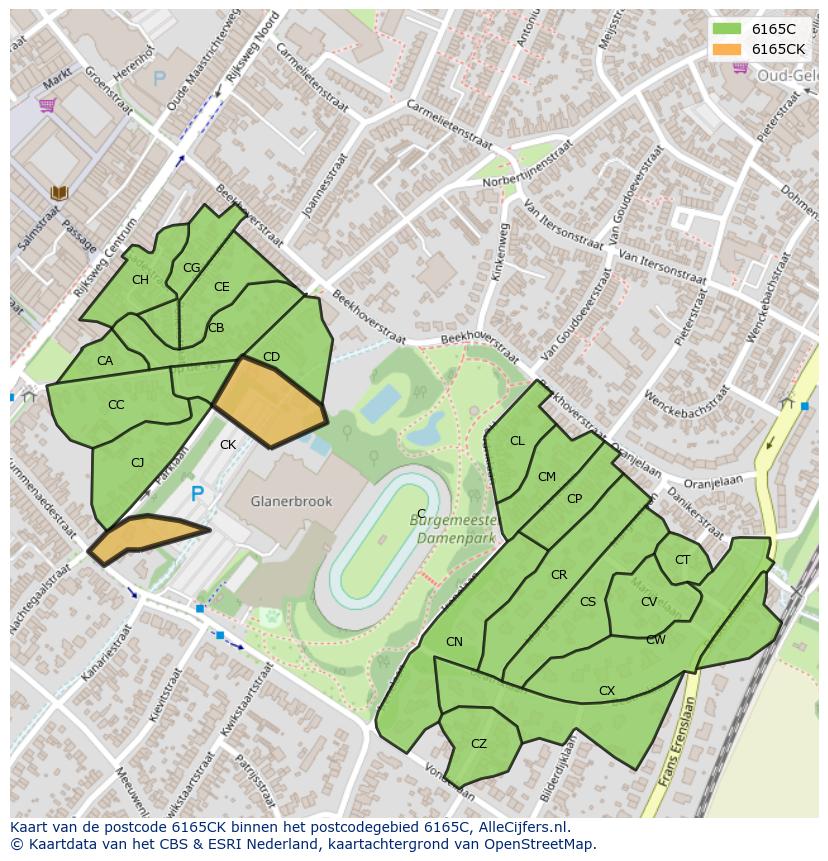 Afbeelding van het postcodegebied 6165 CK op de kaart.