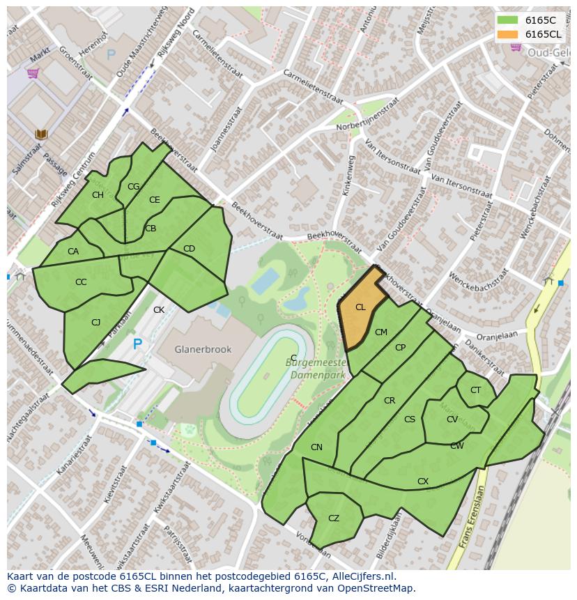 Afbeelding van het postcodegebied 6165 CL op de kaart.