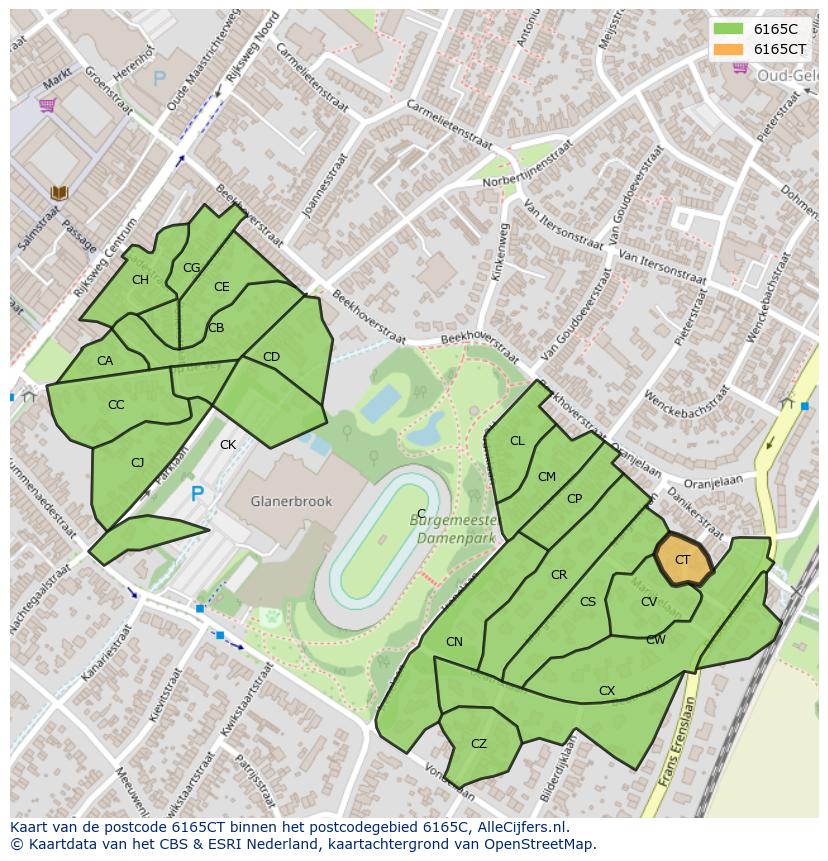 Afbeelding van het postcodegebied 6165 CT op de kaart.