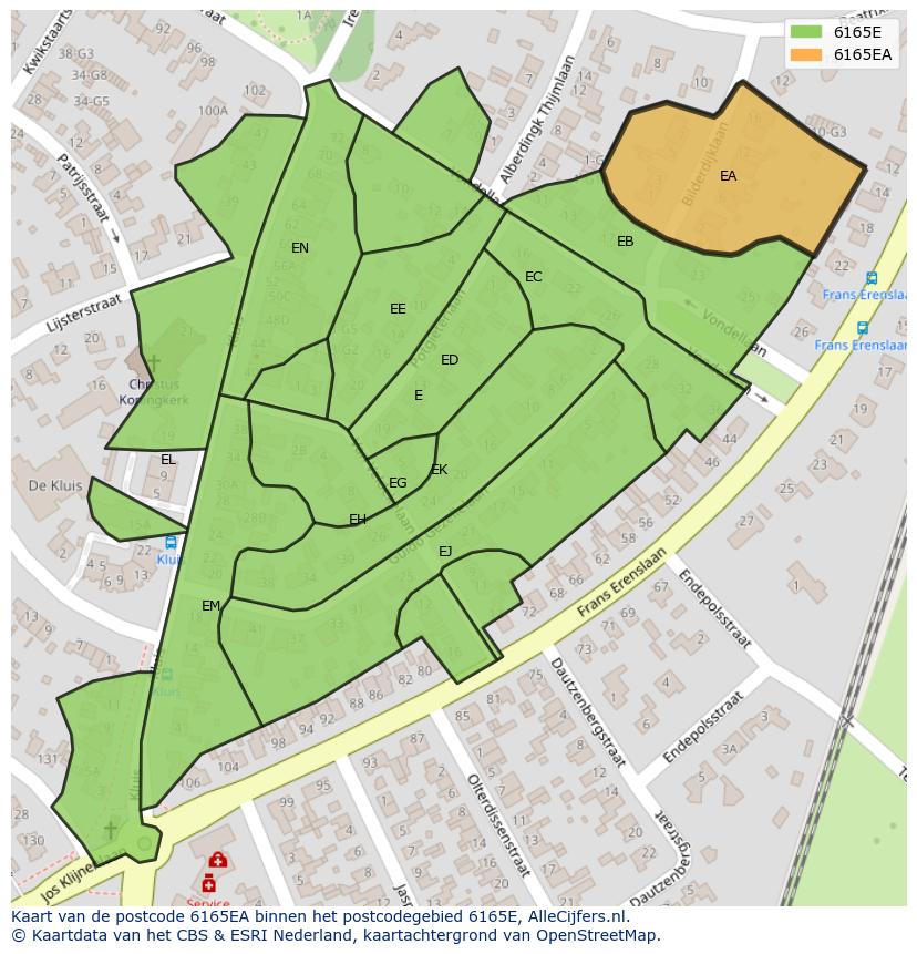 Afbeelding van het postcodegebied 6165 EA op de kaart.