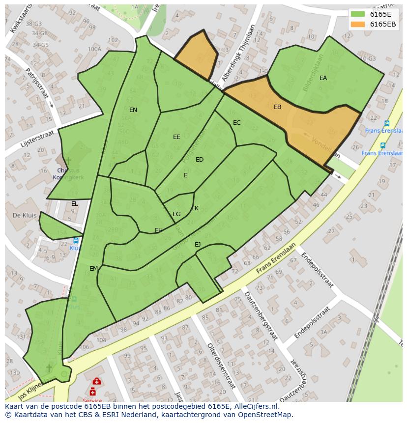 Afbeelding van het postcodegebied 6165 EB op de kaart.