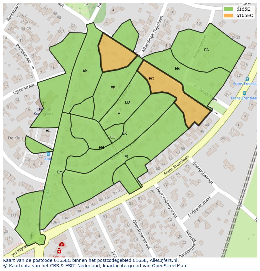 Afbeelding van het postcodegebied 6165 EC op de kaart.