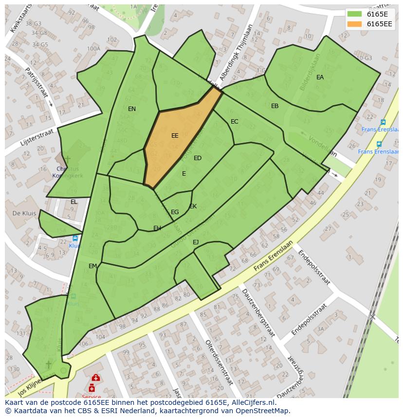 Afbeelding van het postcodegebied 6165 EE op de kaart.
