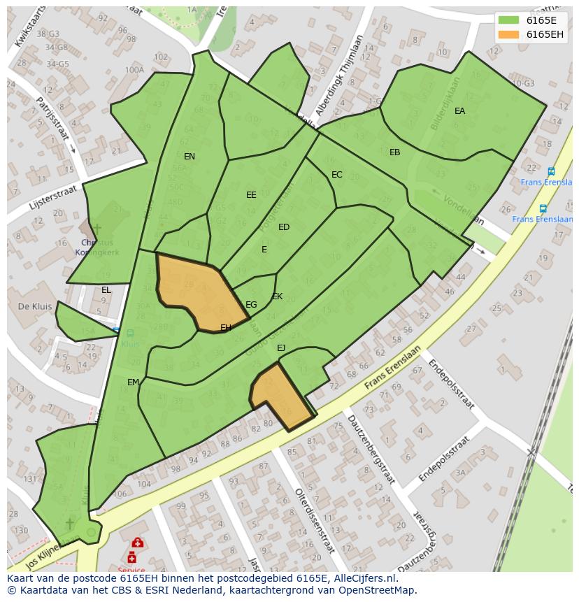 Afbeelding van het postcodegebied 6165 EH op de kaart.