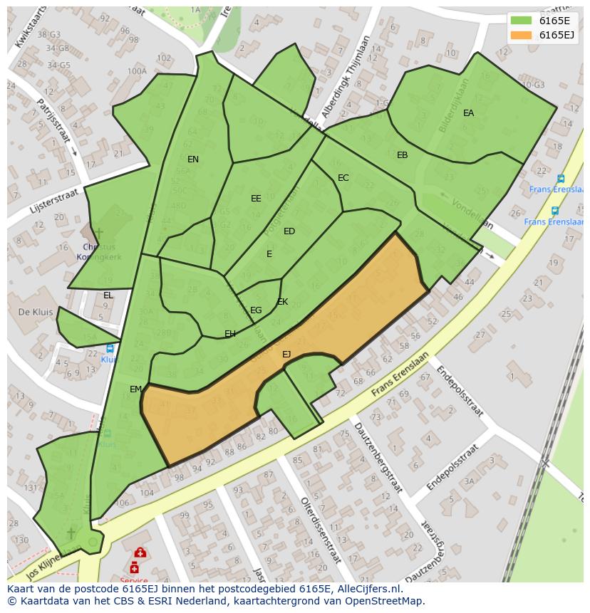 Afbeelding van het postcodegebied 6165 EJ op de kaart.