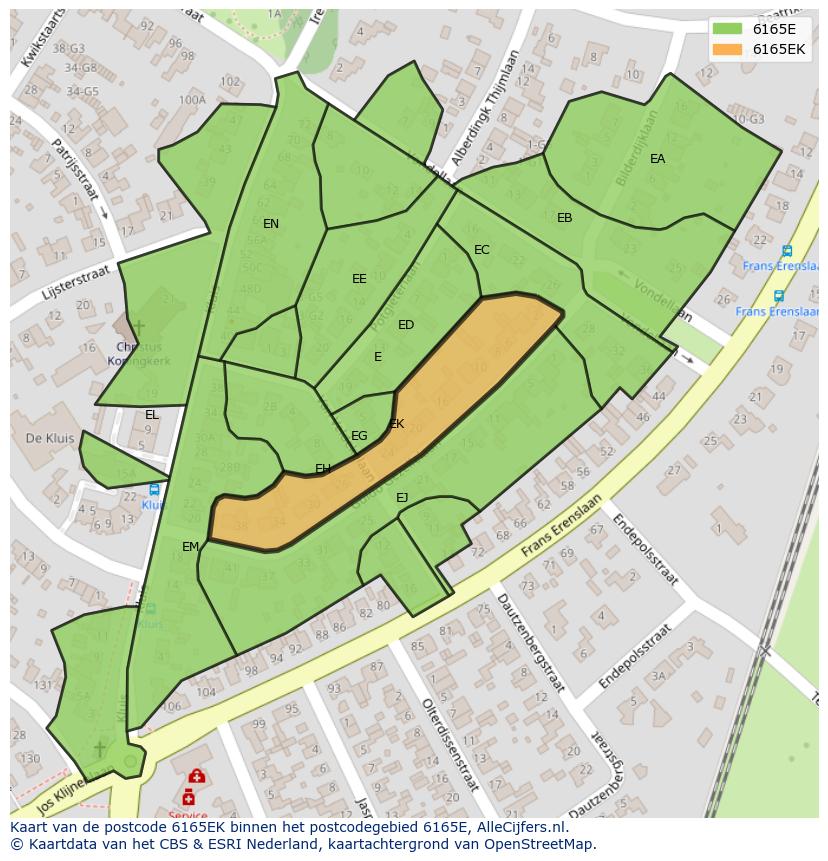 Afbeelding van het postcodegebied 6165 EK op de kaart.