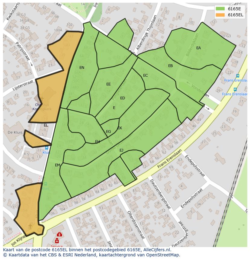Afbeelding van het postcodegebied 6165 EL op de kaart.