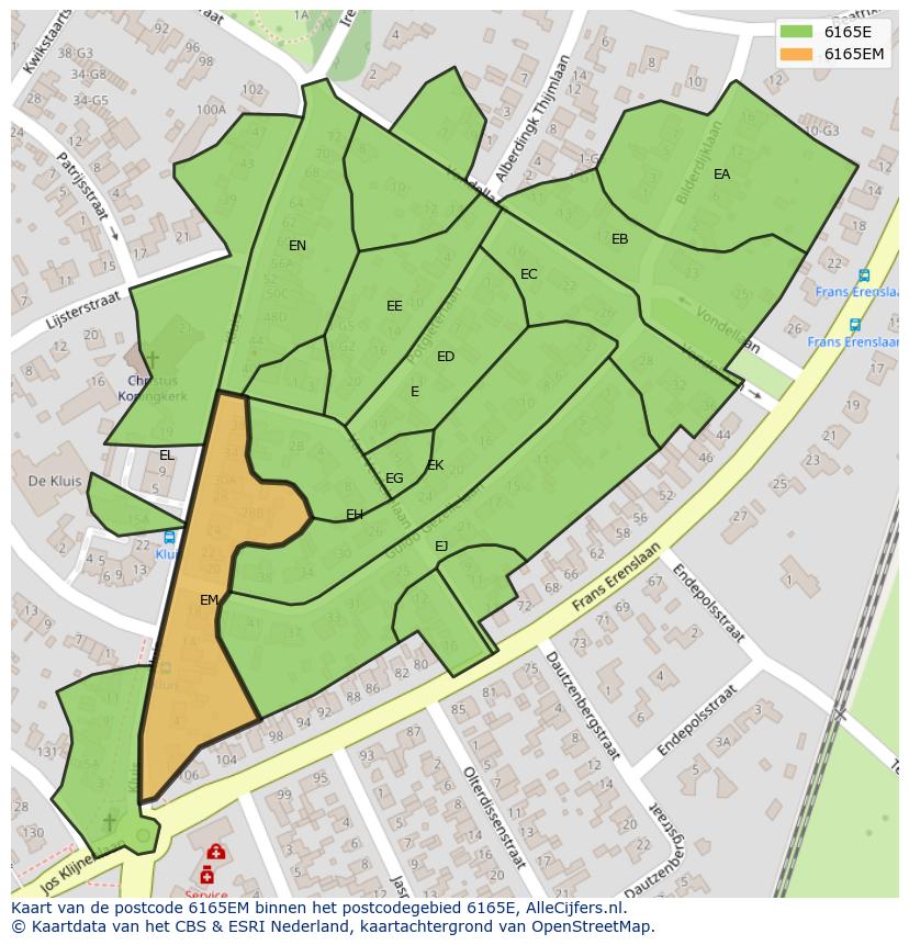 Afbeelding van het postcodegebied 6165 EM op de kaart.
