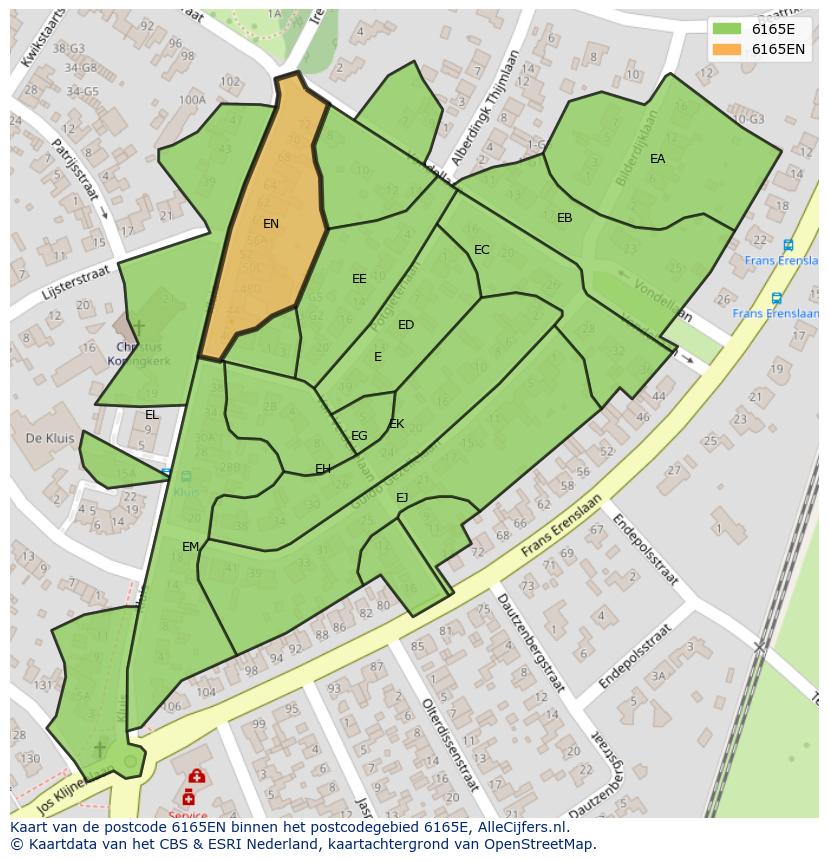 Afbeelding van het postcodegebied 6165 EN op de kaart.