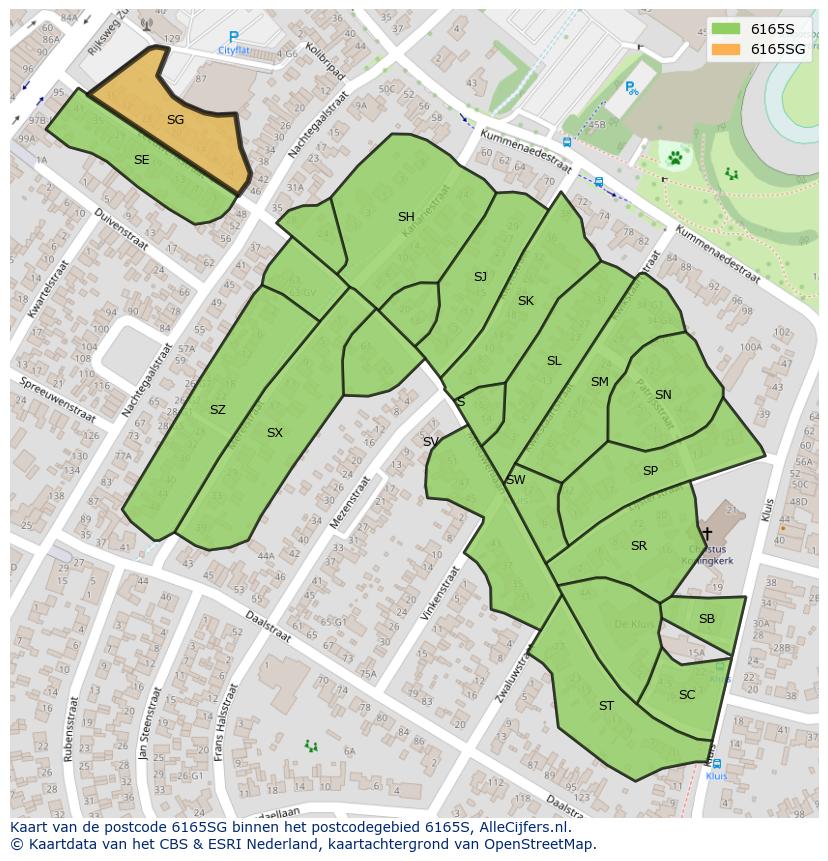 Afbeelding van het postcodegebied 6165 SG op de kaart.