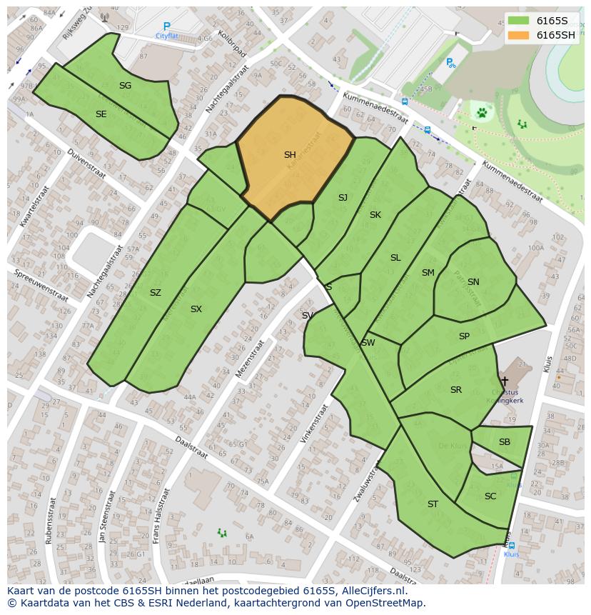 Afbeelding van het postcodegebied 6165 SH op de kaart.
