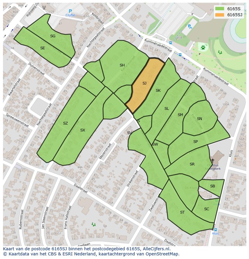 Afbeelding van het postcodegebied 6165 SJ op de kaart.