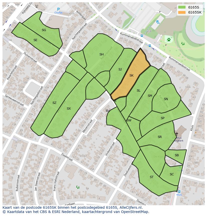 Afbeelding van het postcodegebied 6165 SK op de kaart.