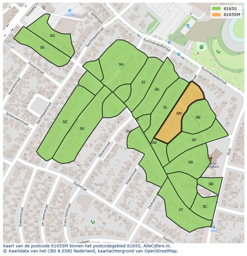 Afbeelding van het postcodegebied 6165 SM op de kaart.