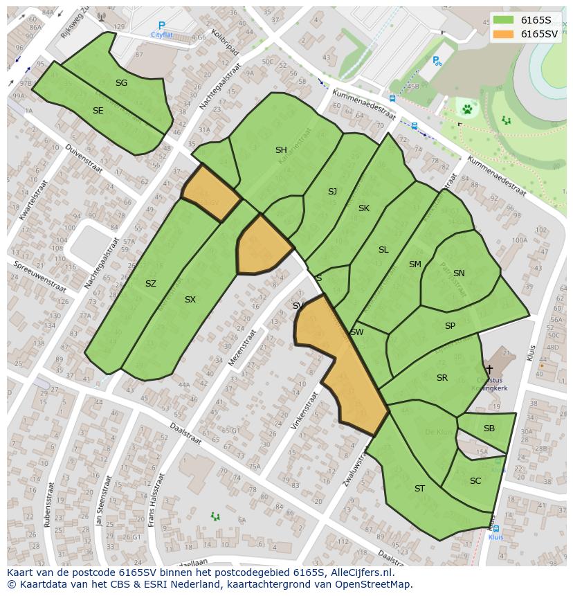 Afbeelding van het postcodegebied 6165 SV op de kaart.