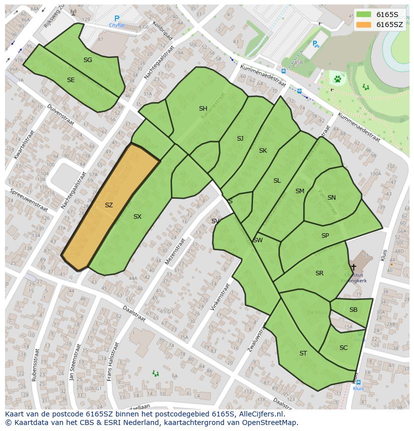 Afbeelding van het postcodegebied 6165 SZ op de kaart.