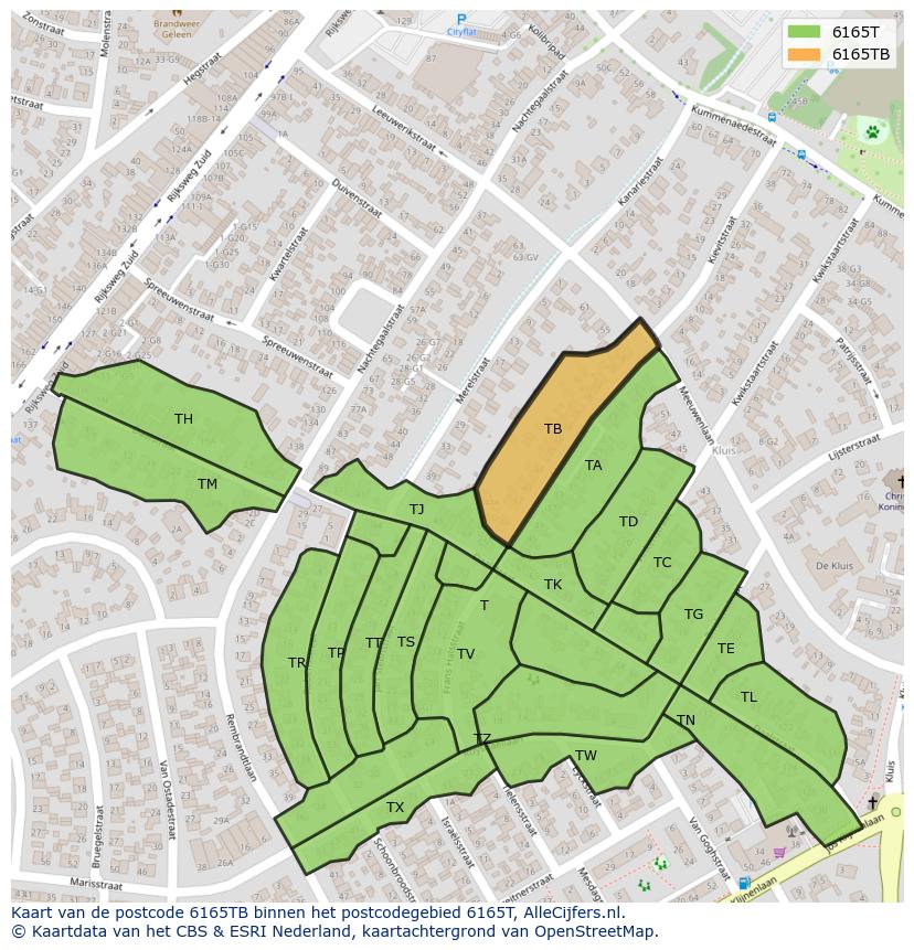 Afbeelding van het postcodegebied 6165 TB op de kaart.