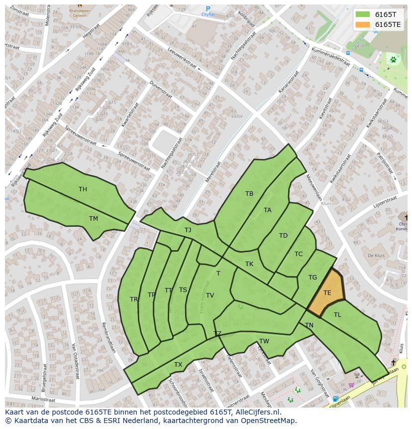 Afbeelding van het postcodegebied 6165 TE op de kaart.