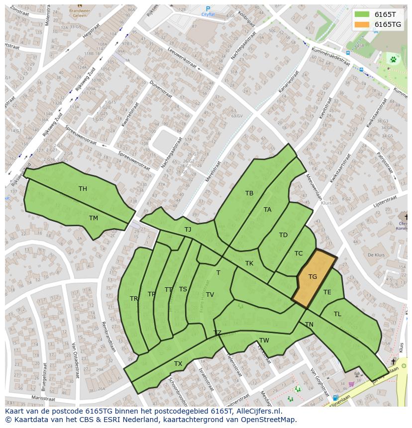 Afbeelding van het postcodegebied 6165 TG op de kaart.