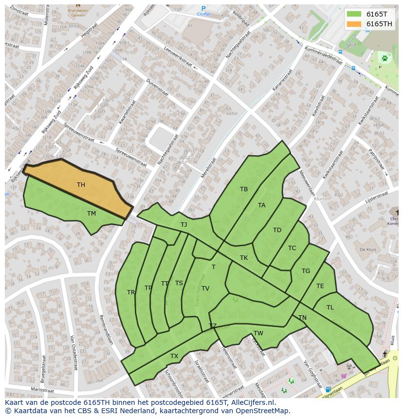 Afbeelding van het postcodegebied 6165 TH op de kaart.