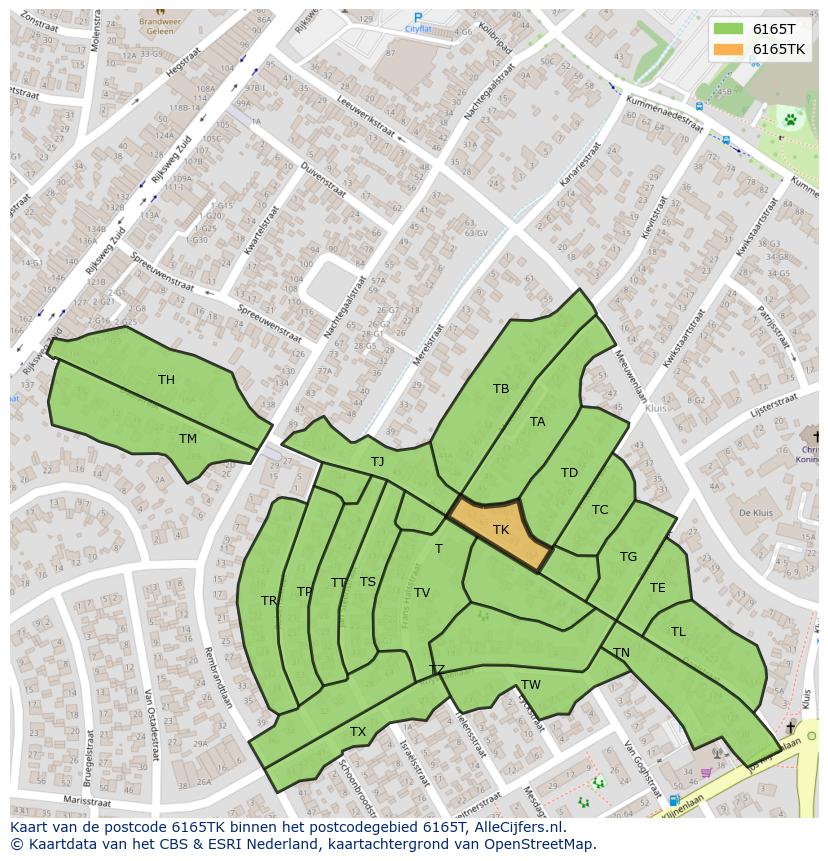 Afbeelding van het postcodegebied 6165 TK op de kaart.