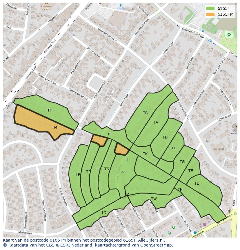 Afbeelding van het postcodegebied 6165 TM op de kaart.