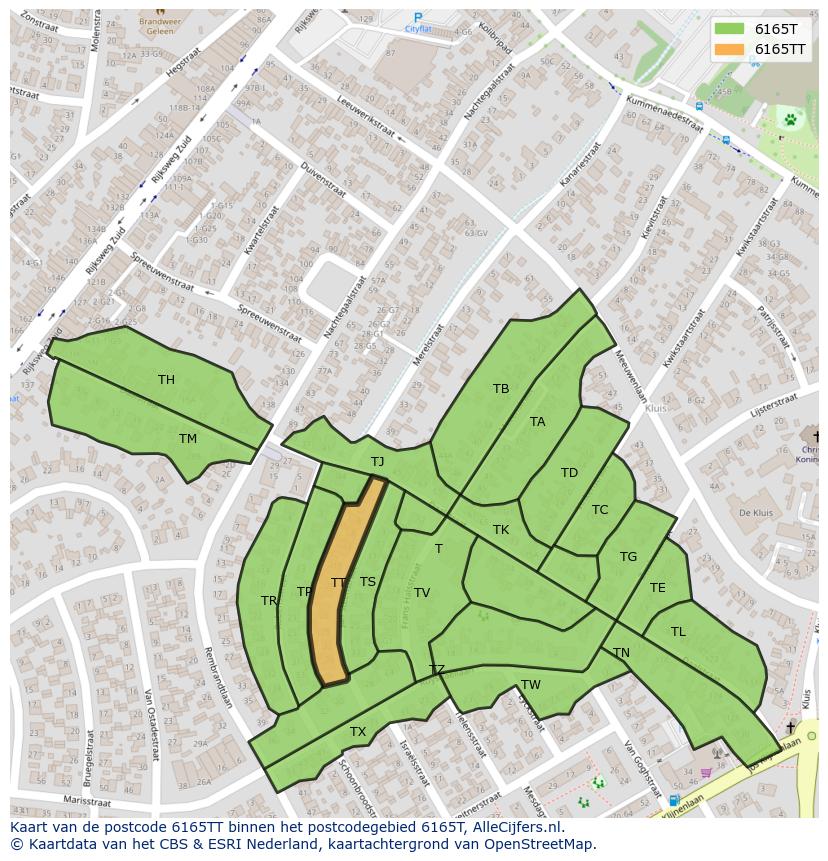 Afbeelding van het postcodegebied 6165 TT op de kaart.