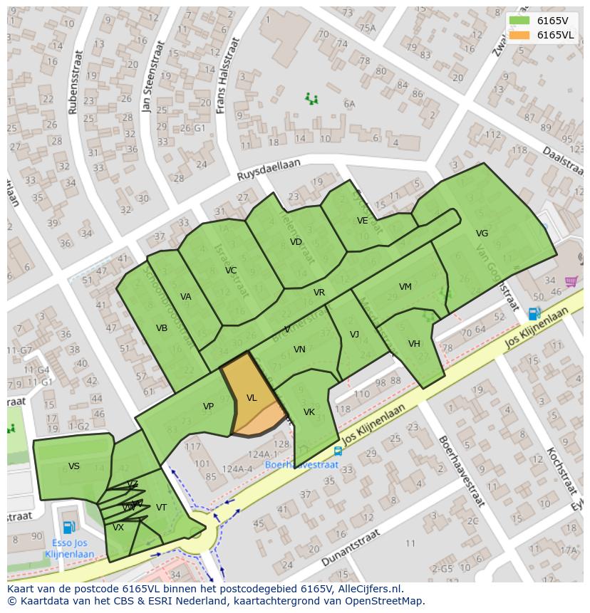Afbeelding van het postcodegebied 6165 VL op de kaart.