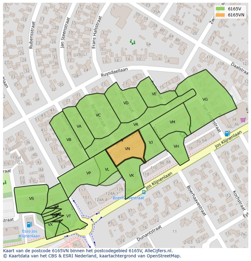Afbeelding van het postcodegebied 6165 VN op de kaart.