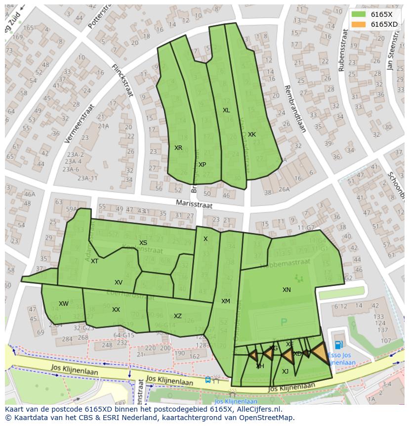 Afbeelding van het postcodegebied 6165 XD op de kaart.