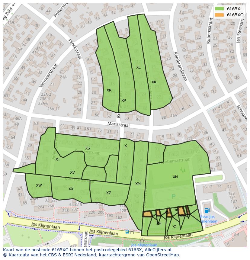 Afbeelding van het postcodegebied 6165 XG op de kaart.