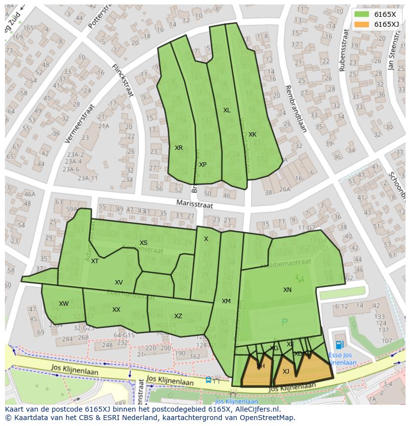 Afbeelding van het postcodegebied 6165 XJ op de kaart.