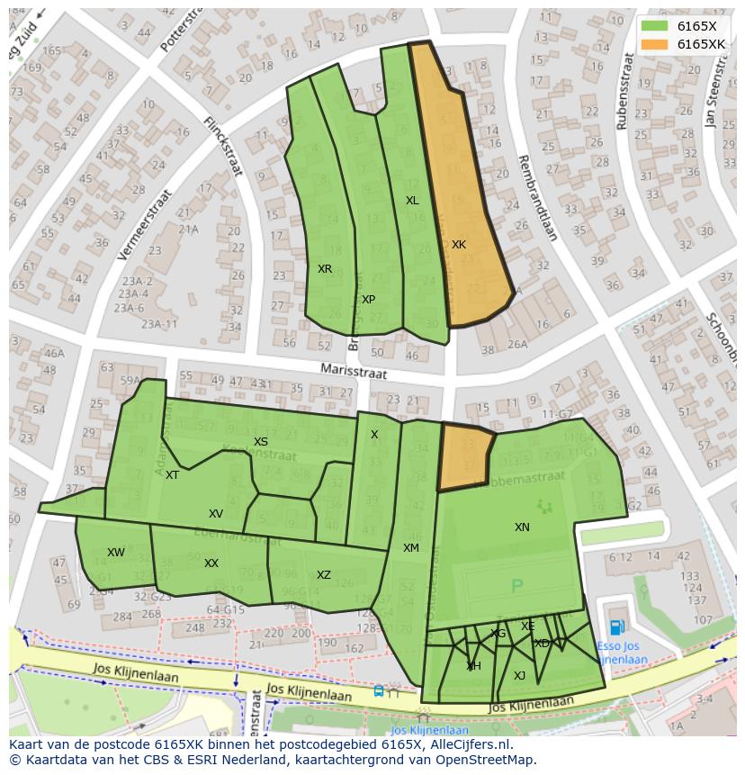 Afbeelding van het postcodegebied 6165 XK op de kaart.
